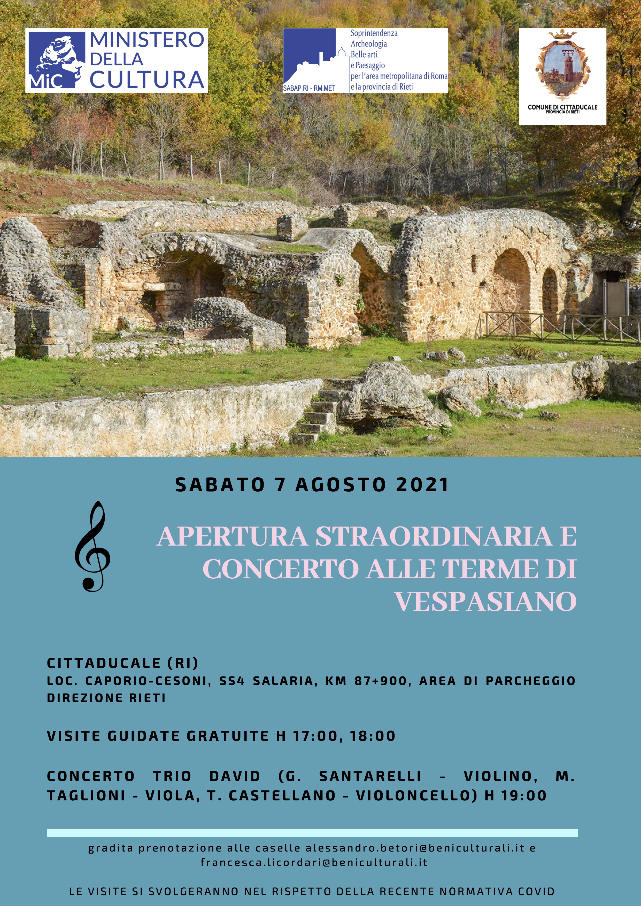 Apertura straordinaria con concerto  della Terme di Vespasiano a Cittaducale